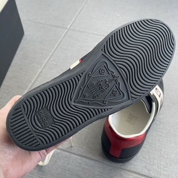 GUCCI Ace Stripe Sneakers Shoes Size 6 Black NEW Casual Streetwear Designer - Picture 4 of 16
